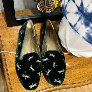 Green Velvet Dragonfly Flats